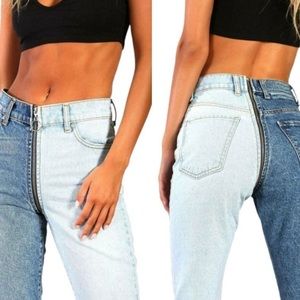NWT Revice Ying Yang All Around Zipper High Rise Jeans Two Tone 32